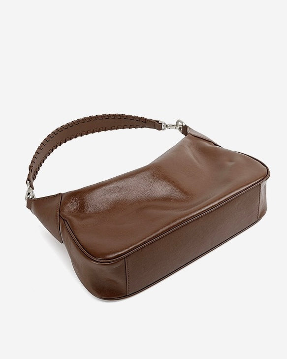 Women's Genuine Leather Braided Handle Hobo Shoulder Bag