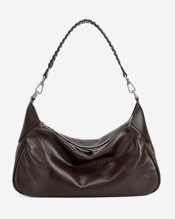 Women's Genuine Leather Braided Handle Hobo Shoulder Bag