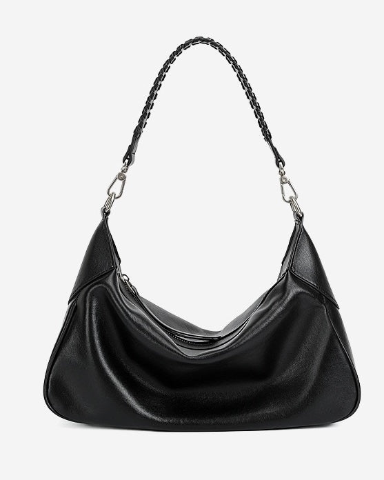 Women's Genuine Leather Braided Handle Hobo Shoulder Bag