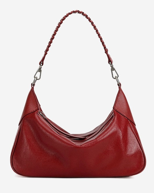 Women's Genuine Leather Braided Handle Hobo Shoulder Bag