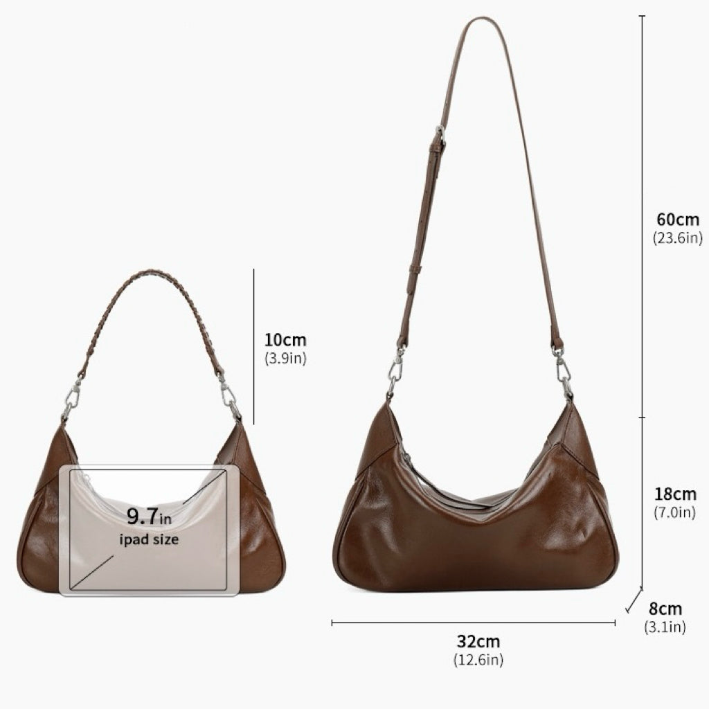 Women's Genuine Leather Braided Handle Hobo Shoulder Bag