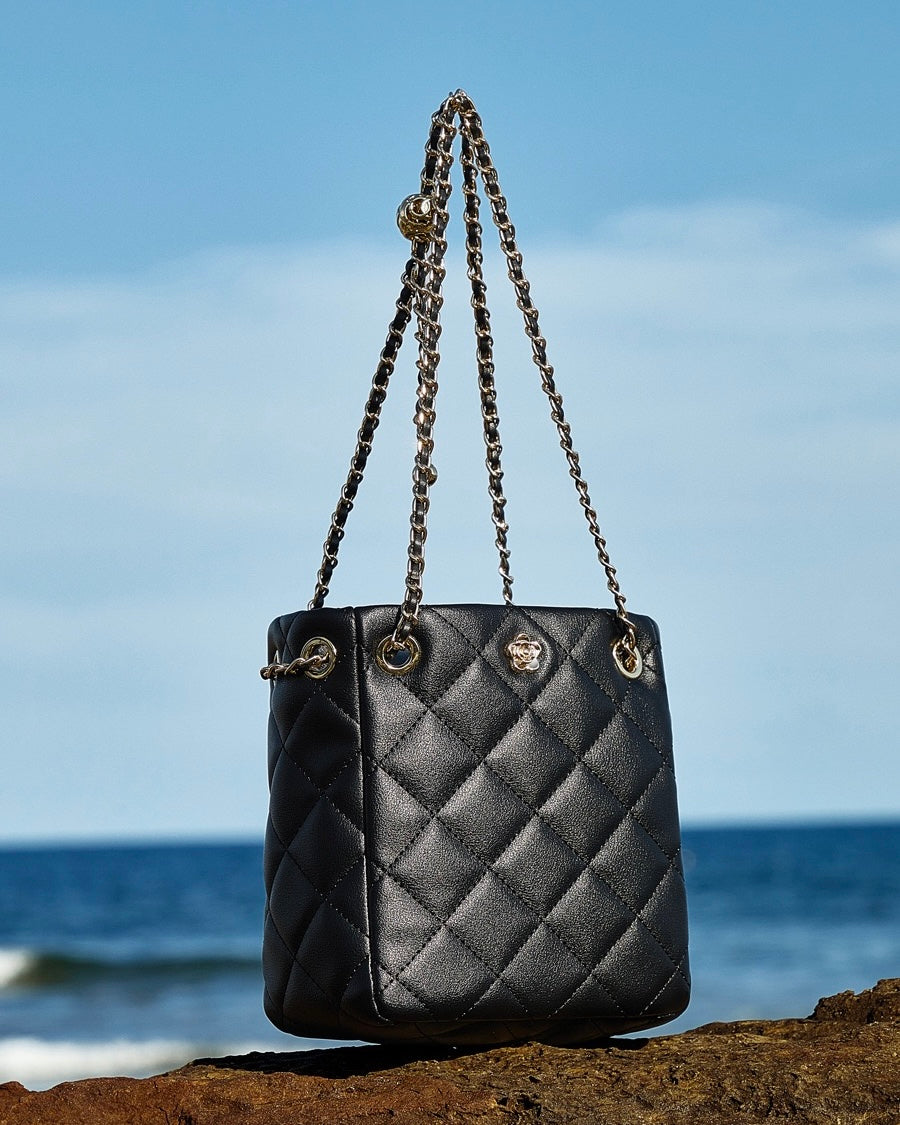 Women's Genuine Leather Quilted Chain Lock Crossbody Bag