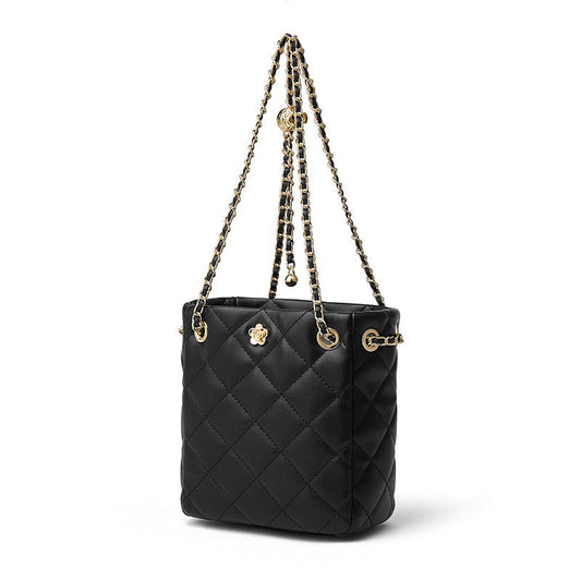 Women's Genuine Leather Quilted Chain Lock Crossbody Bag
