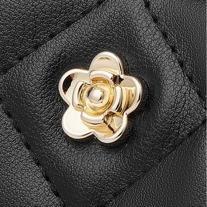 Women's Genuine Leather Quilted Chain Lock Crossbody Bag