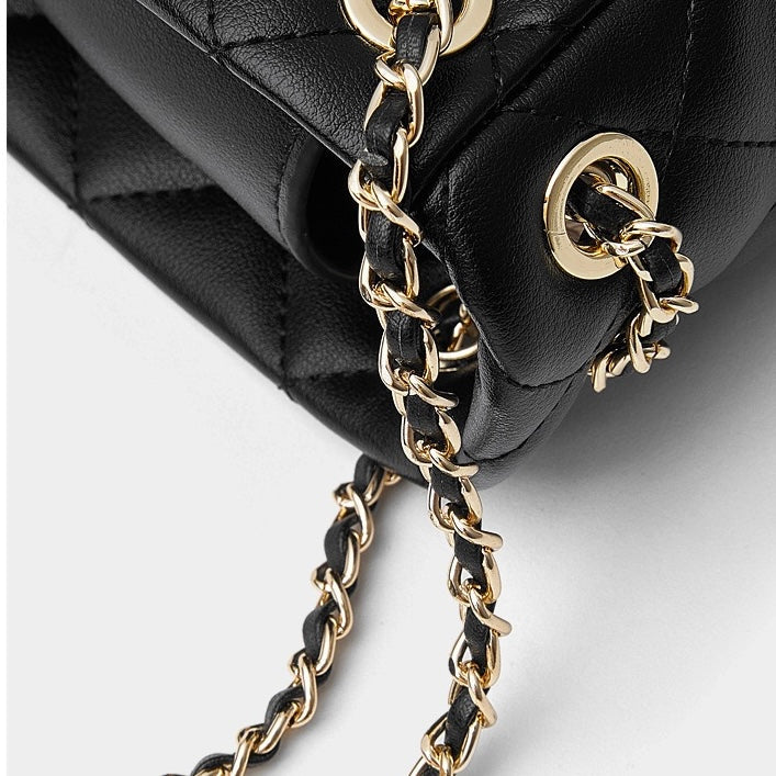 Women's Genuine Leather Quilted Chain Lock Crossbody Bag