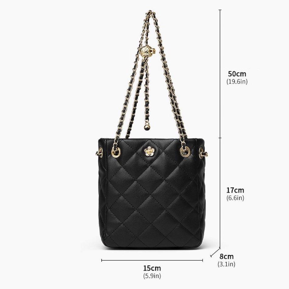Women's Genuine Leather Quilted Chain Lock Crossbody Bag