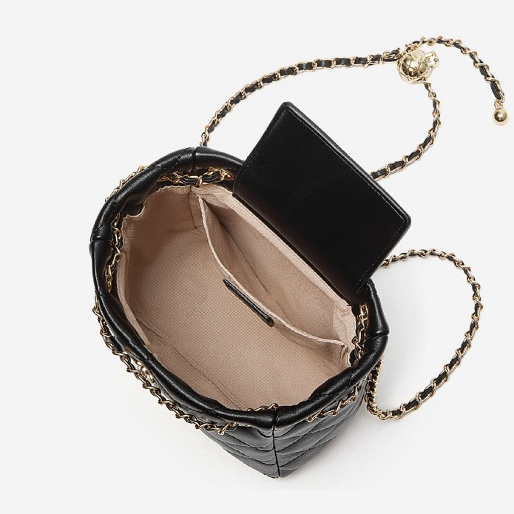 Women's Genuine Leather Quilted Chain Lock Crossbody Bag