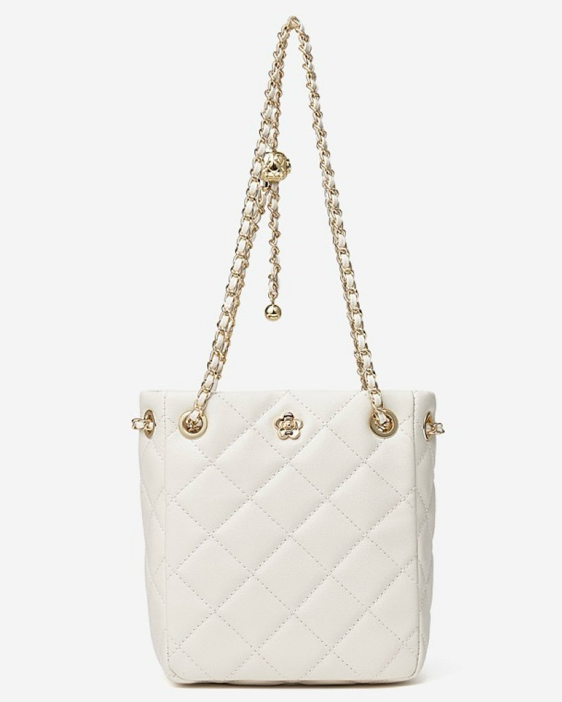 Women's Genuine Leather Quilted Chain Lock Crossbody Bag