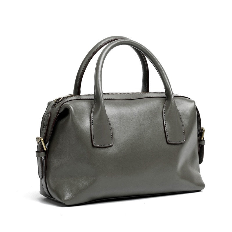 Women's Genuine Leather Pebbled Satchel with Top Handles