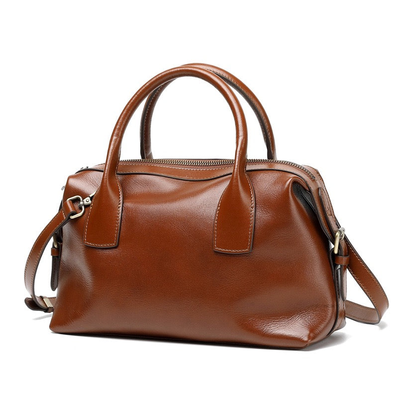 Women's Genuine Leather Pebbled Satchel with Top Handles