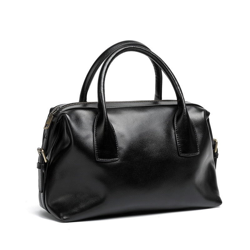 Women's Genuine Leather Pebbled Satchel with Top Handles