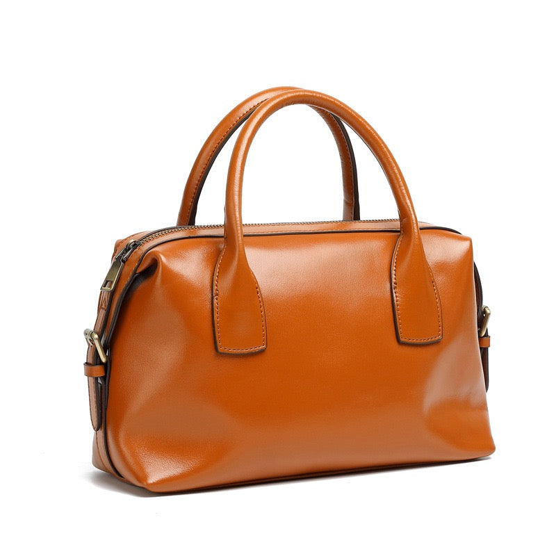 Women's Genuine Leather Pebbled Satchel with Top Handles