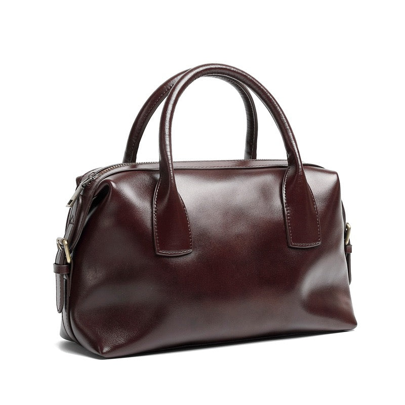 Women's Genuine Leather Pebbled Satchel with Top Handles