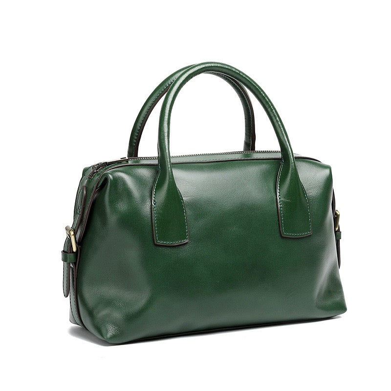 Women's Genuine Leather Pebbled Satchel with Top Handles