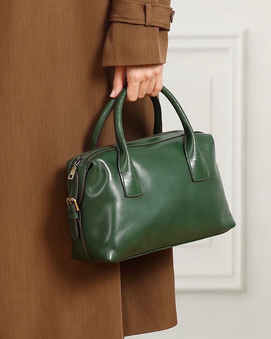 Women's Genuine Leather Pebbled Satchel with Top Handles