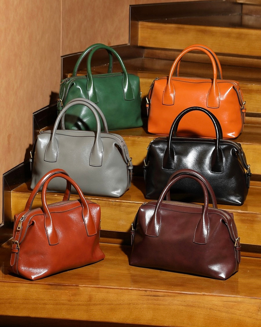 Women's Genuine Leather Pebbled Satchel with Top Handles