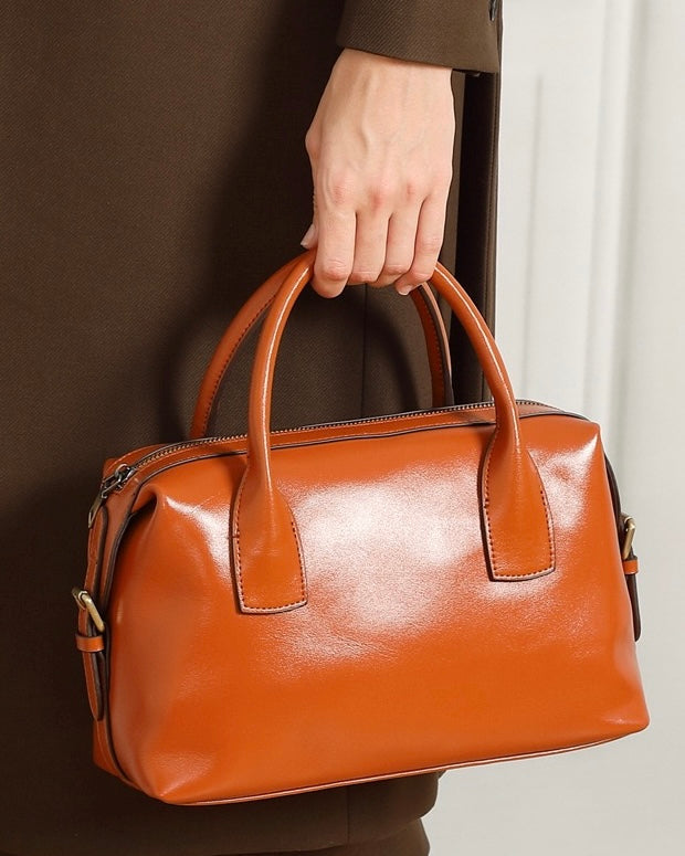 Women's Genuine Leather Pebbled Satchel with Top Handles