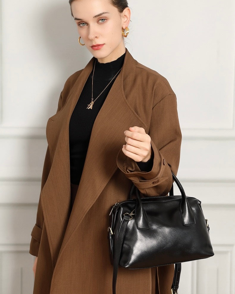 Women's Genuine Leather Pebbled Satchel with Top Handles
