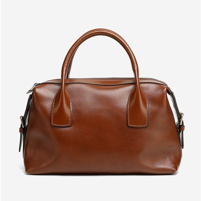 Women's Genuine Leather Pebbled Satchel with Top Handles