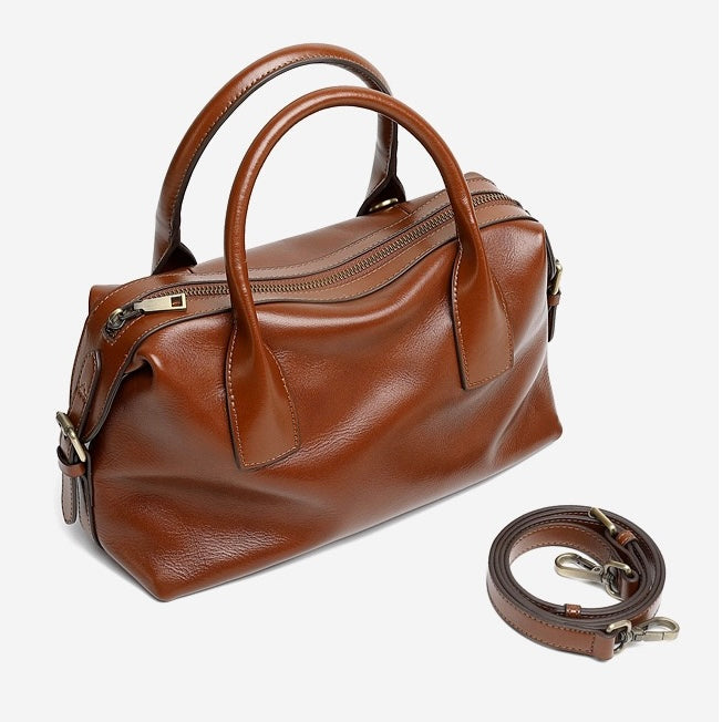Women's Genuine Leather Pebbled Satchel with Top Handles