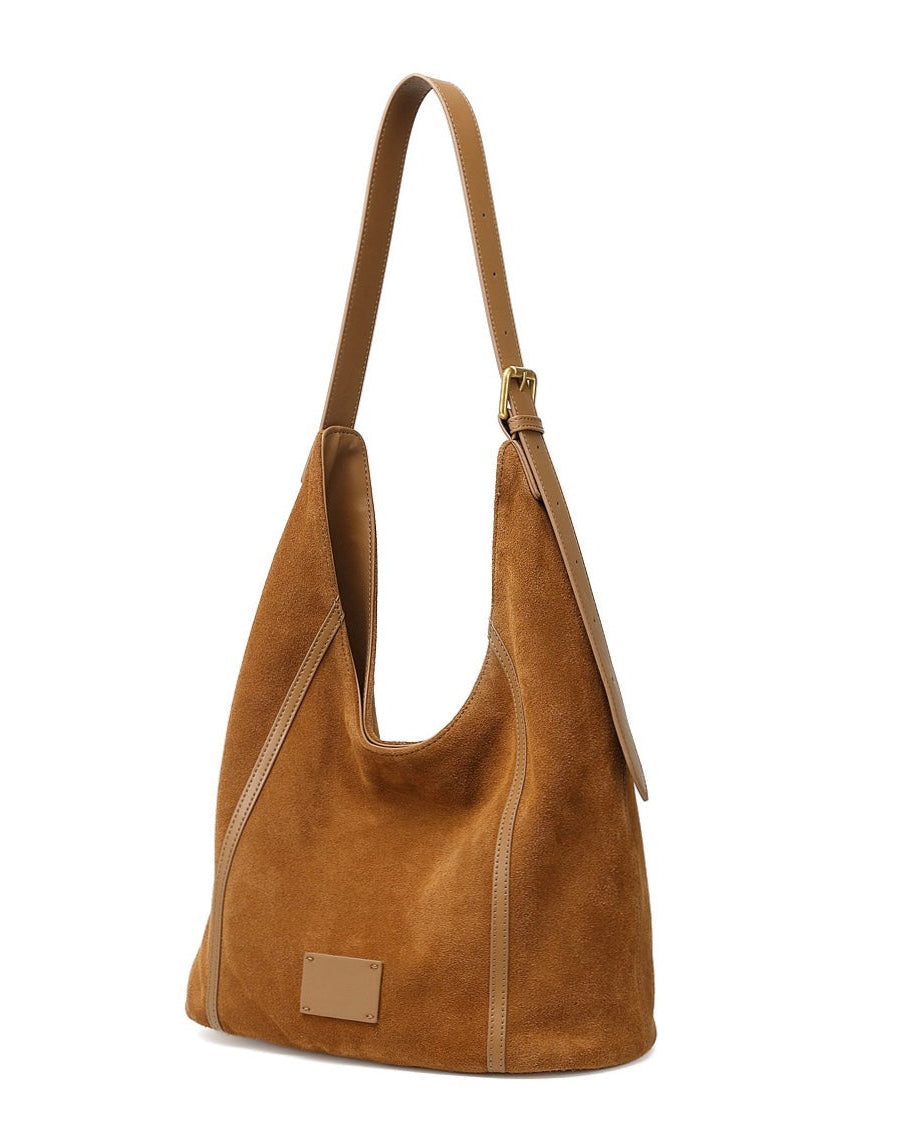 Women's Genuine Leather Suede Patchwork Hobo Shoulder Bag