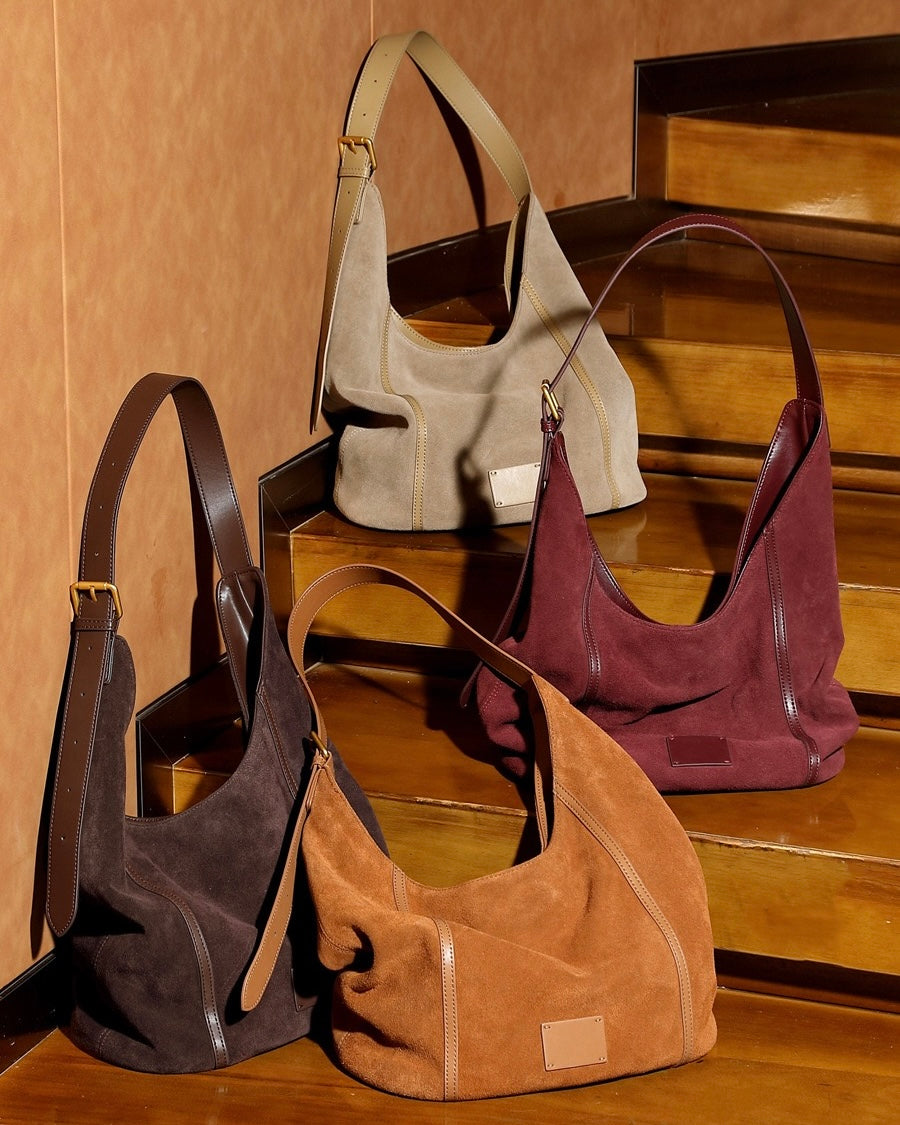 Women's Genuine Leather Suede Patchwork Hobo Shoulder Bag