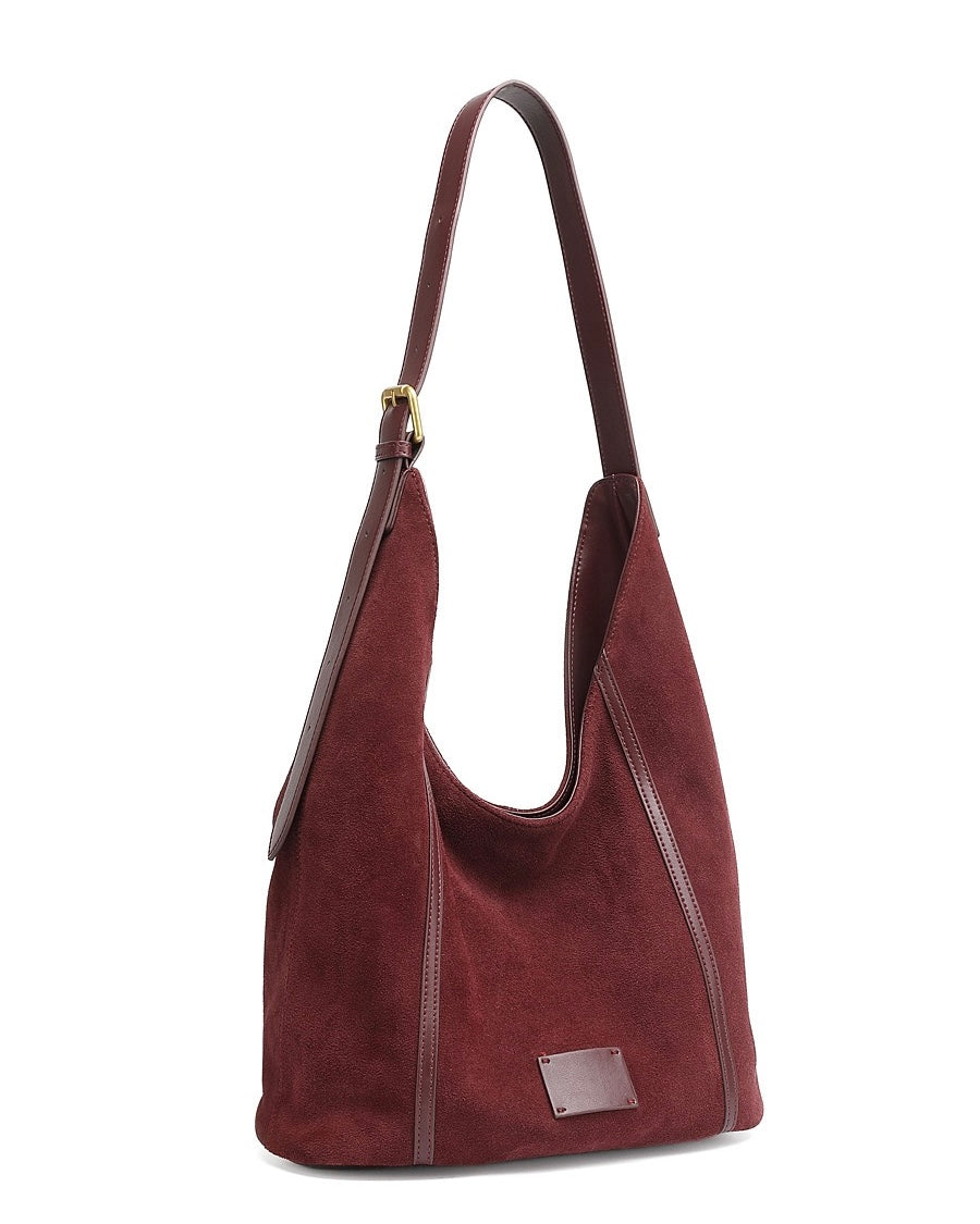Women's Genuine Leather Suede Patchwork Hobo Shoulder Bag