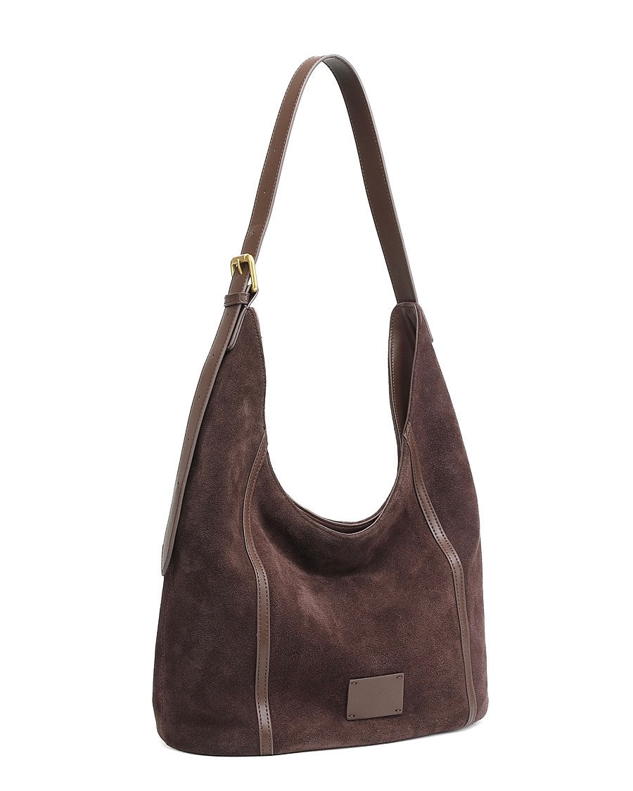 Women's Genuine Leather Suede Patchwork Hobo Shoulder Bag