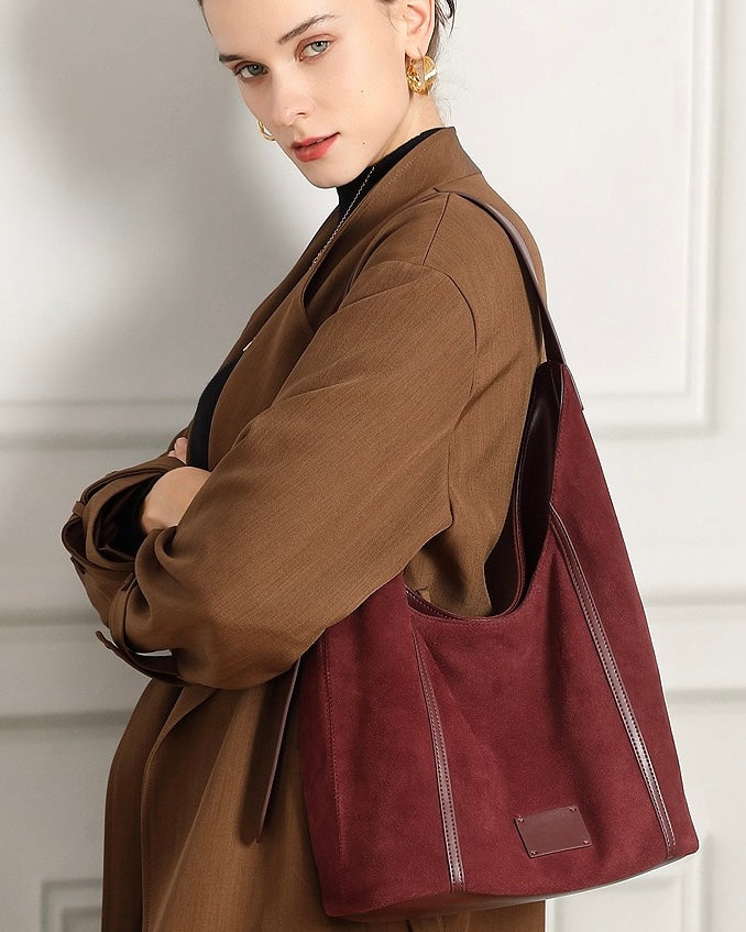 Women's Genuine Leather Suede Patchwork Hobo Shoulder Bag