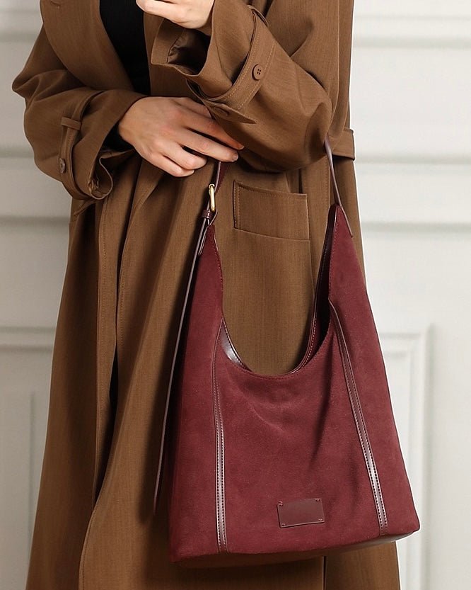 Women's Genuine Leather Suede Patchwork Hobo Shoulder Bag