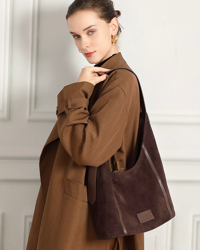 Women's Genuine Leather Suede Patchwork Hobo Shoulder Bag