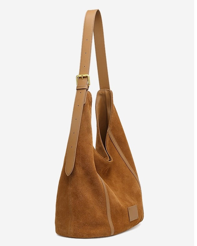Women's Genuine Leather Suede Patchwork Hobo Shoulder Bag
