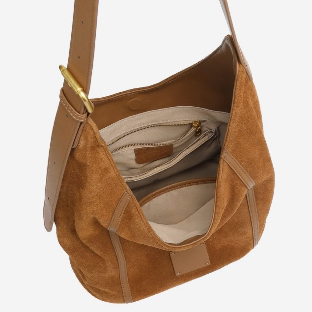 Women's Genuine Leather Suede Patchwork Hobo Shoulder Bag
