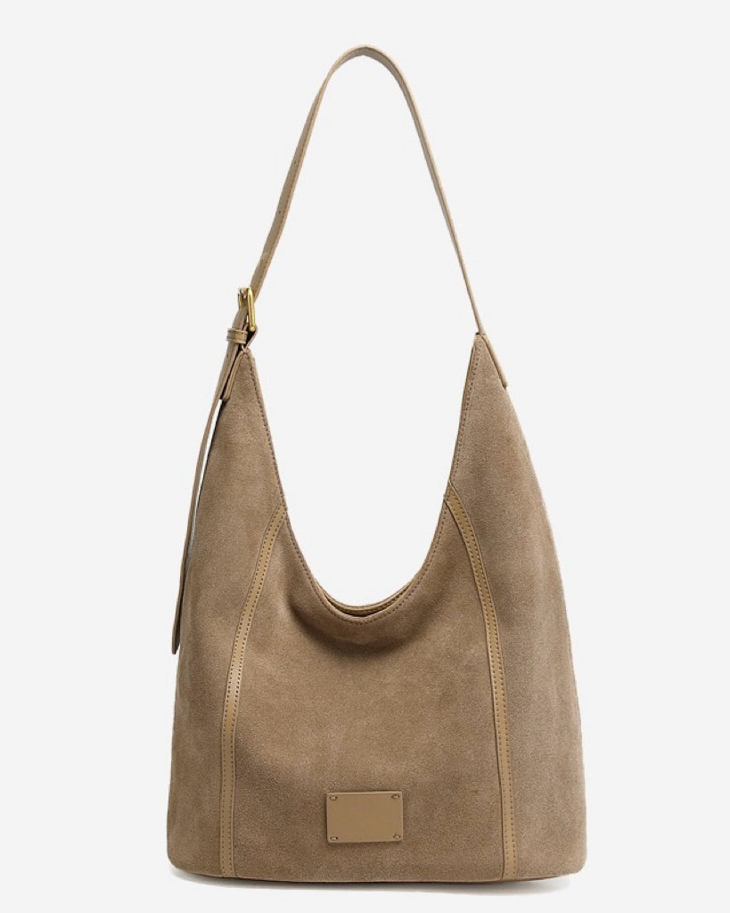 Women's Genuine Leather Suede Patchwork Hobo Shoulder Bag