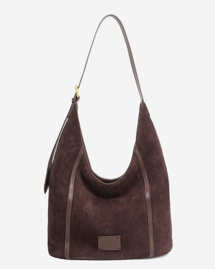 Women's Genuine Leather Suede Patchwork Hobo Shoulder Bag