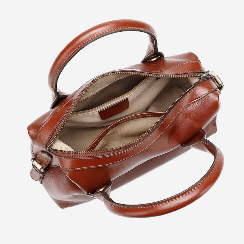 Women's Genuine Leather Pebbled Satchel with Top Handles