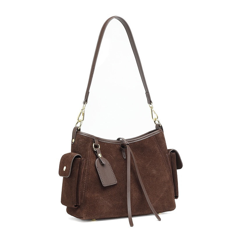 Women's Genuine Leather Matte Utility Shoulder Bag