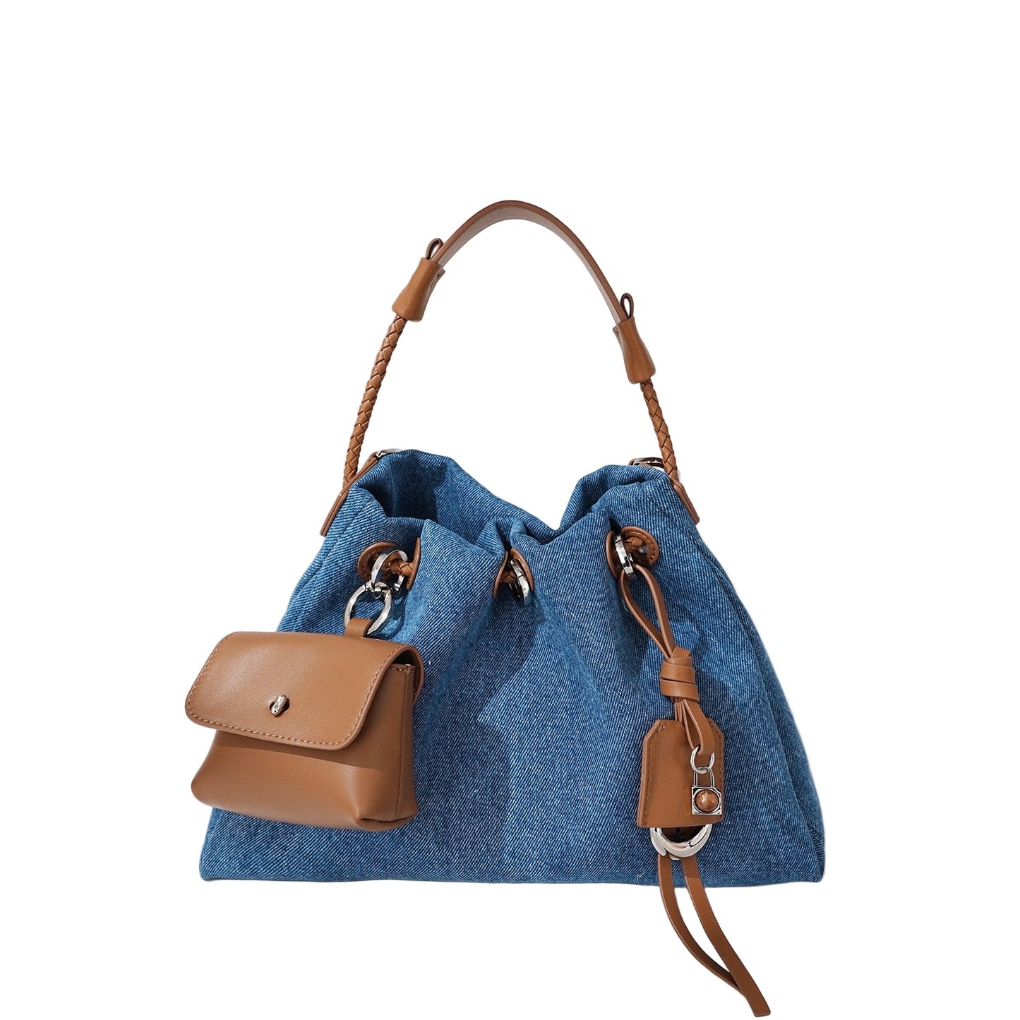 Women's Genuine Leather Denim Patchwork Hobo Shoulder Bag
