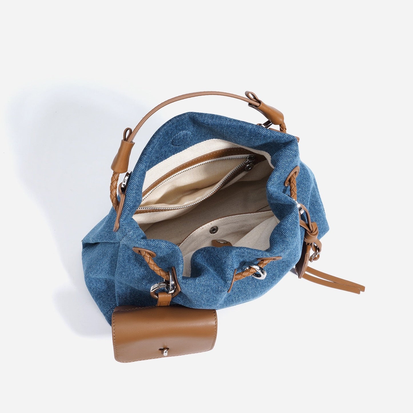 Women's Genuine Leather Denim Patchwork Hobo Shoulder Bag