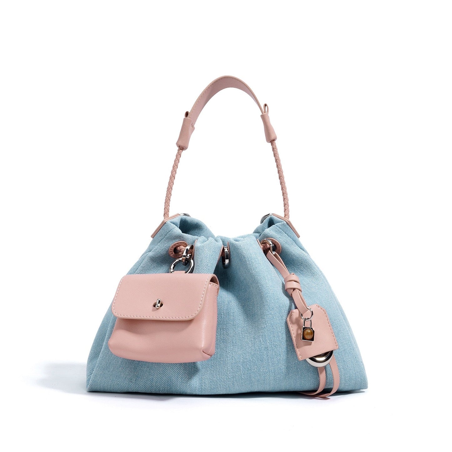 Women's Genuine Leather Denim Patchwork Hobo Shoulder Bag