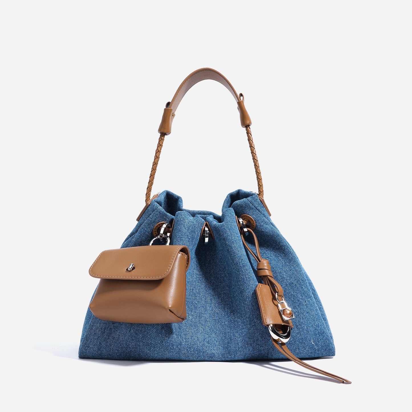 Women's Genuine Leather Denim Patchwork Hobo Shoulder Bag