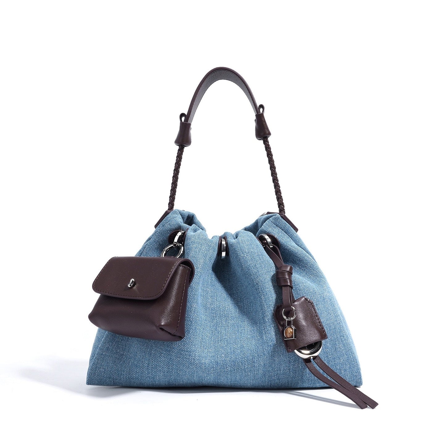 Women's Genuine Leather Denim Patchwork Hobo Shoulder Bag