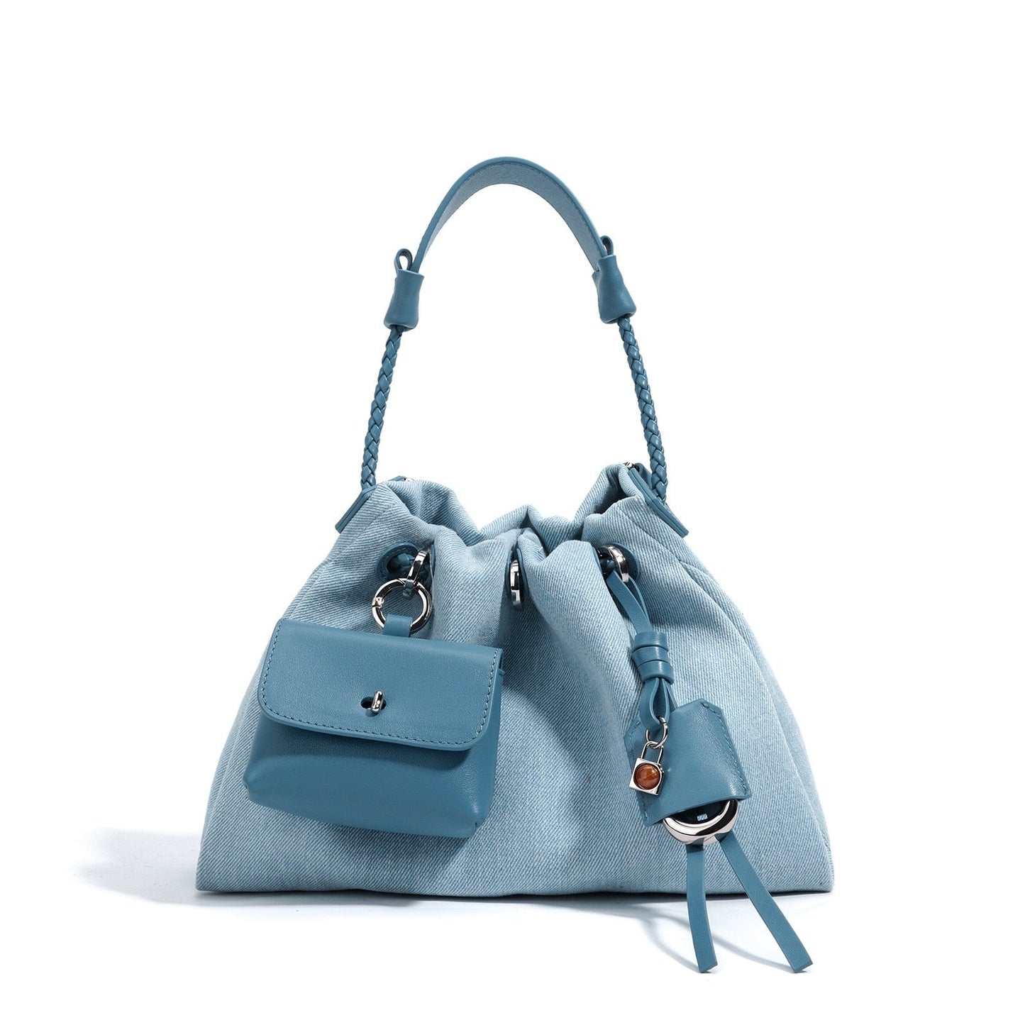 Women's Genuine Leather Denim Patchwork Hobo Shoulder Bag