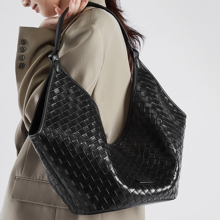 Women's Genuine Leather Woven Large Shoulder Tote Bag