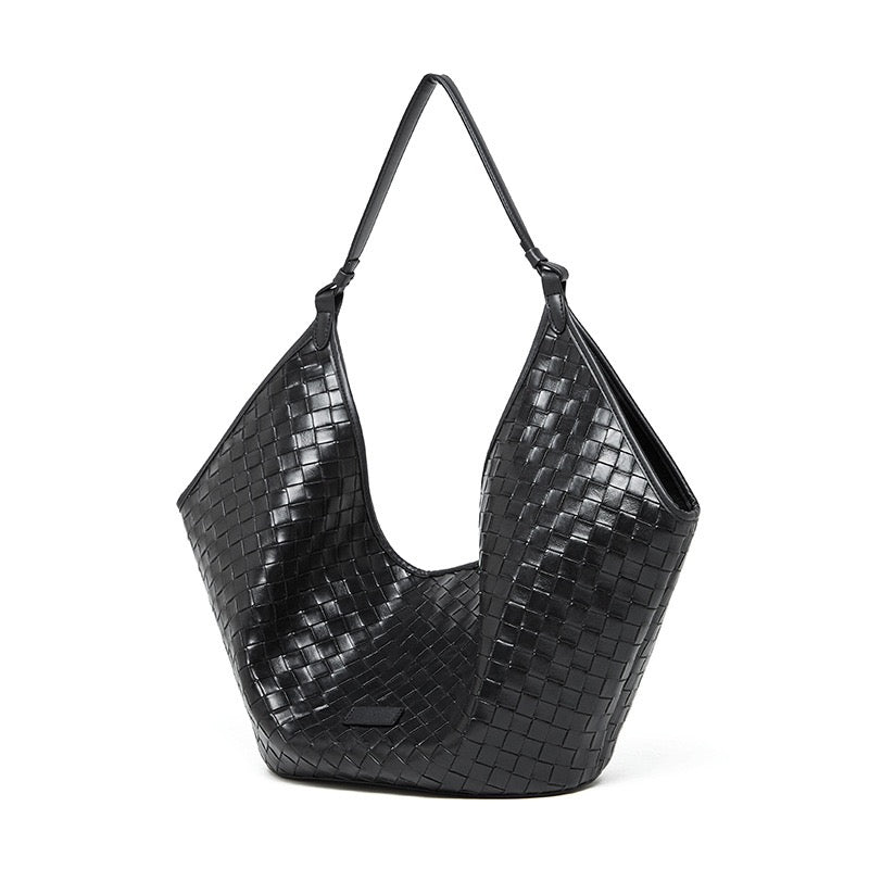Women's Genuine Leather Woven Large Shoulder Tote Bag
