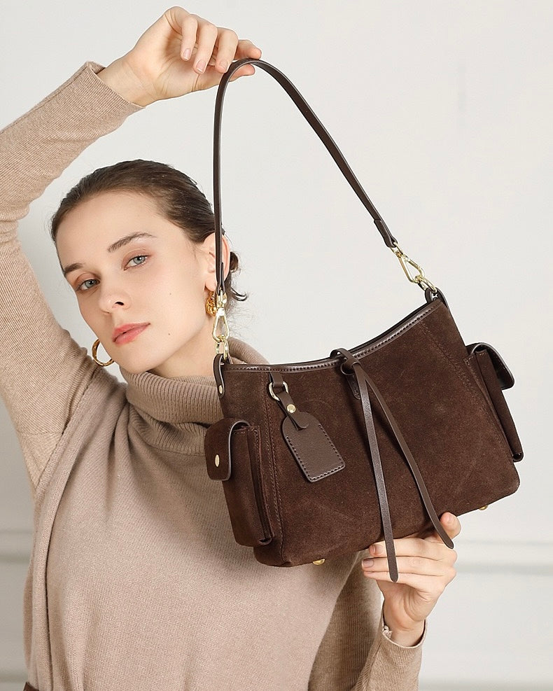 Women's Genuine Leather Matte Utility Shoulder Bag