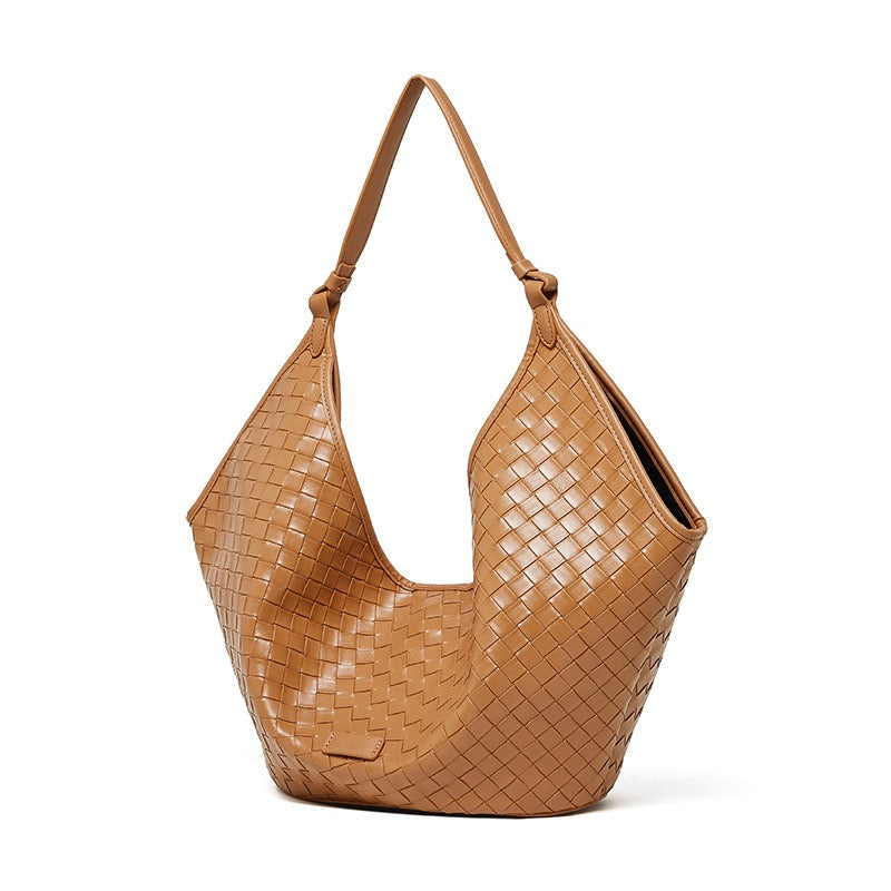 Women's Genuine Leather Woven Large Shoulder Tote Bag