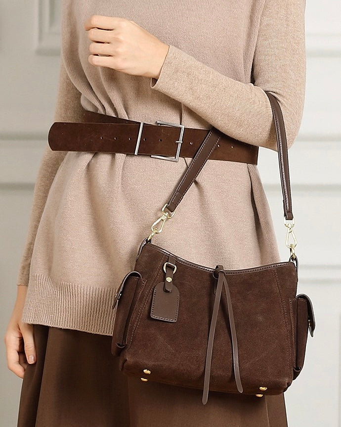Women's Genuine Leather Matte Utility Shoulder Bag