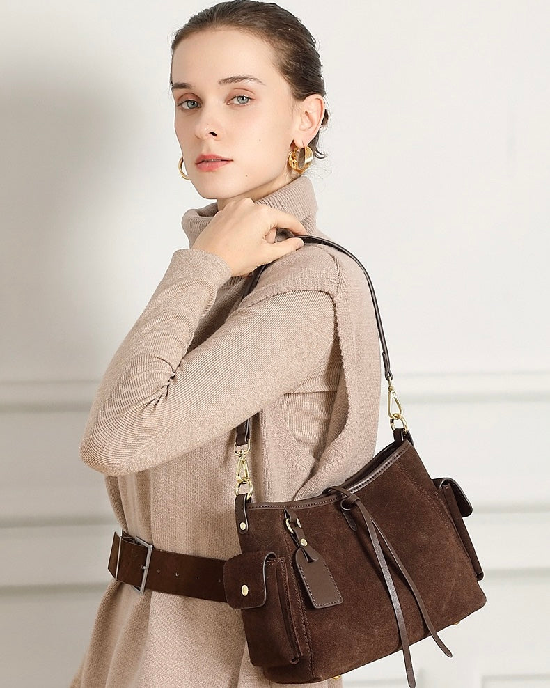 Women's Genuine Leather Matte Utility Shoulder Bag