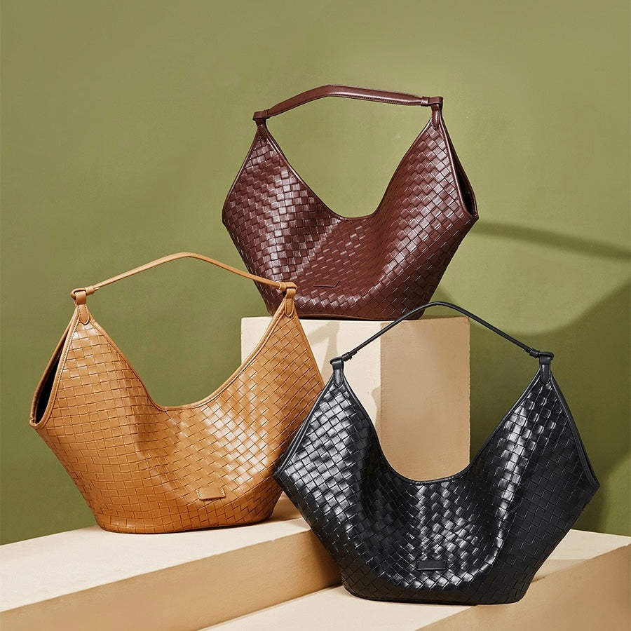 Women's Genuine Leather Woven Large Shoulder Tote Bag